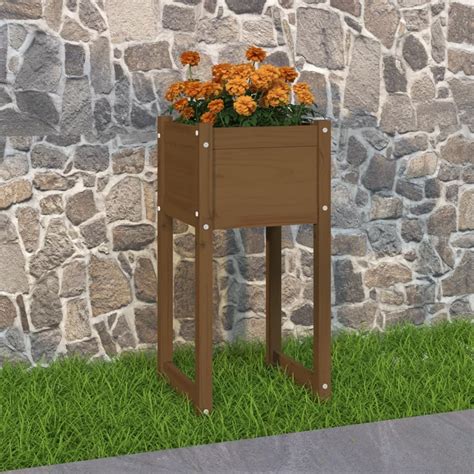 VidaXL Plantenbak 40x40x81 Cm Massief Grenenhout Honingbruin