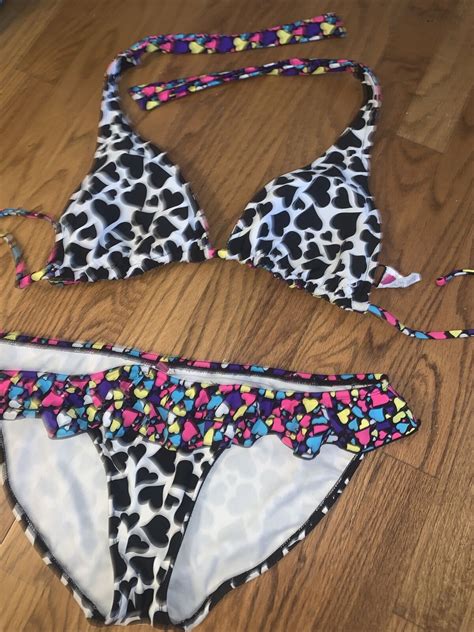 OCEAN PACIFIC OP Reversible Hearts Bikini Bathing Sui Gem