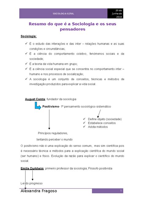 Resumo O Que É Sociologia - Resumo do que é a Sociologia e os seus pensadores - SOCIOLOGIA GERAL ...
