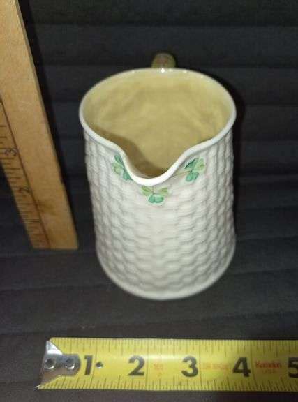 Belleek Shamrock Basket Weave Pitcher Mark Van Hook Auctioneer