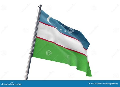 Uzbekistan Flag Waving Isolated White Background 3D Illustration Stock