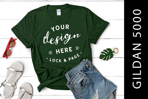 Forest Green Gildan 5000 Mockup Tshirt Graphic By Lockandpage