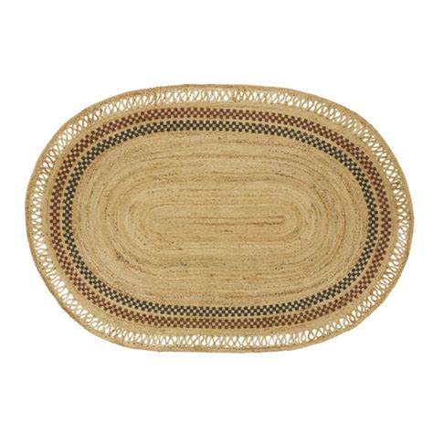 Tapis ovale en jute tissé imprimé beige noir et rouge 140x200 COUTADA