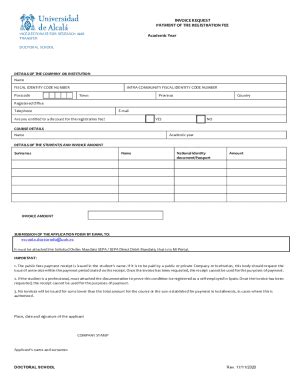 Fillable Online Invoice Request Payment Of The Registration Fee Fax