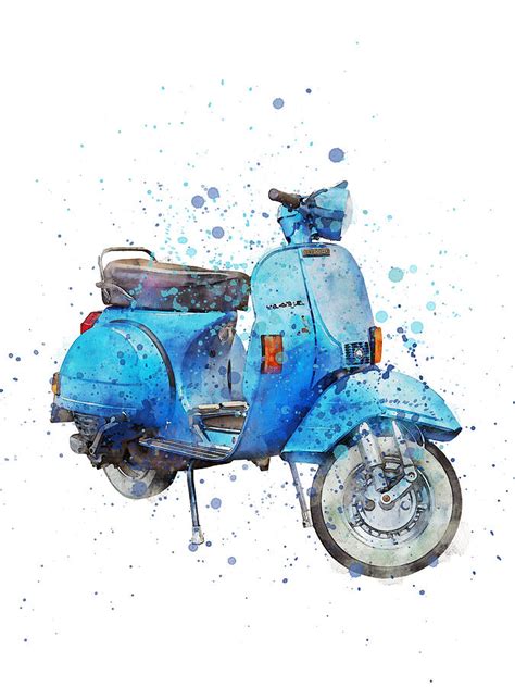 Blue Vespa Scooter Watercolor Digital Art By Mihaela Pater Fine Art