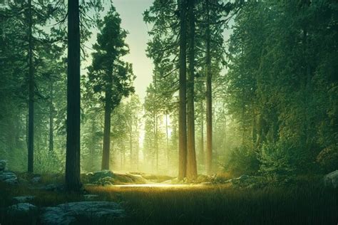 Premium AI Image | A forest with a light in the sky