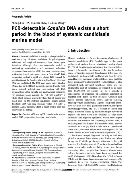 Pdf Pcr Detectable Candida Dna Exists A Short Period In The Blood Of