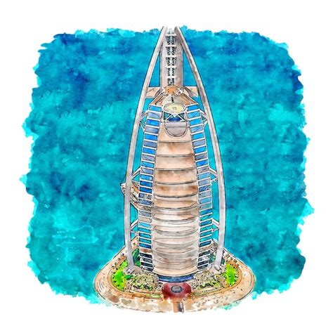 Burj Al Arab Dubai Acuarela Dibujo Dibujado A Mano Ilustraci N Vector