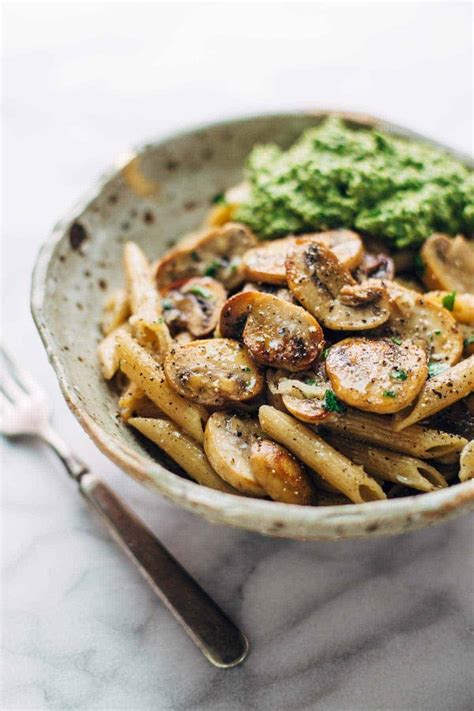 Simple Mushroom Penne With Walnut Pesto Recipe Pinch Of Yum