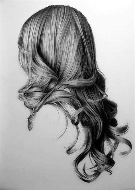 A Pencil Drawing Of A Woman S Head With Long Wavy Hair On It