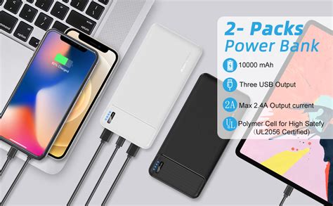 AsperX 2 Pack 10000mAh USB C Output Portable Charger Power Bank Fast