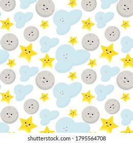 Moon Cloud Stars Cute Seamless Pattern Stock Vector Royalty Free