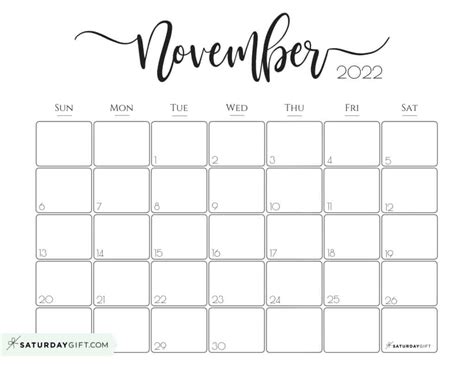 November Calendar 2022 Calligraphy November Calendar 2022