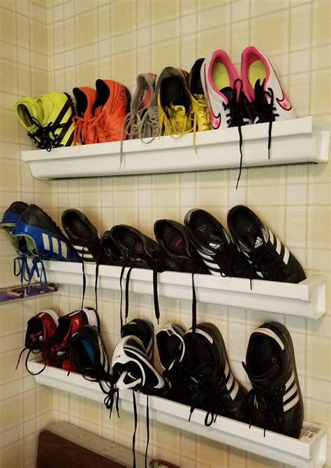 Clever wall mounted shoe storage.