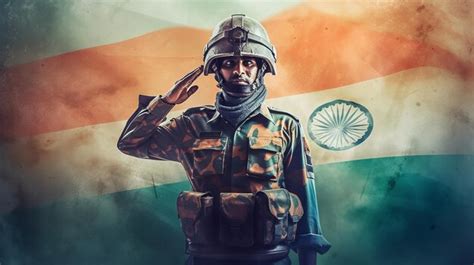 Premium Photo | Indian soldier saluting with Indian flag in background