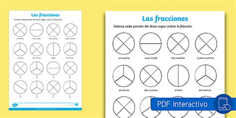 Pdf Interactivo Colorea Las Fracciones Teacher Made