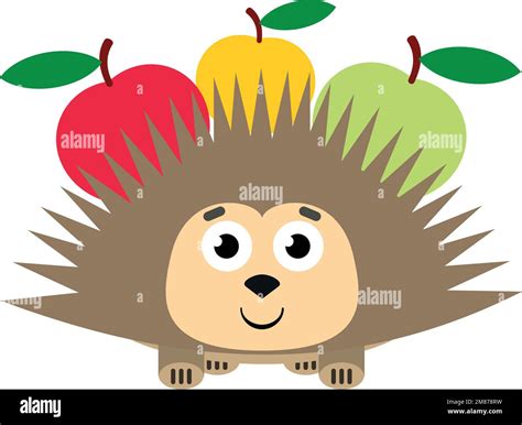 Cartoon hedgehog with apples. Funny animal icon Stock Vector Image