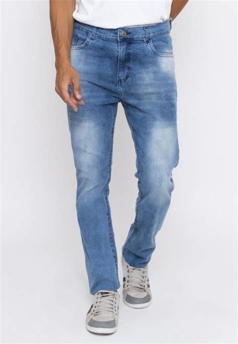 Calça Jeans Masculina Tradicional Lavagem Clara Manchada Premium