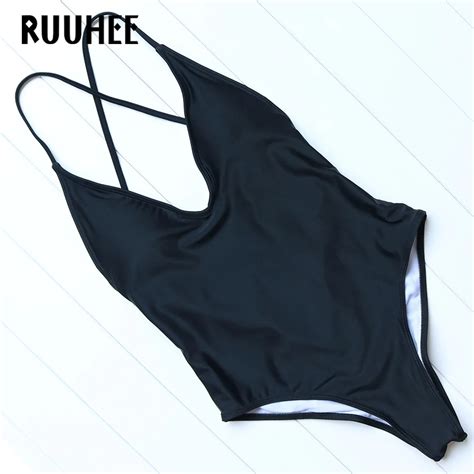 RUUHEE Sexy One Pieces Swimsuit Solid Bikini 2017 Female Bathing Suit Blackless Summer Beach