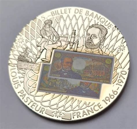 MÉDAILLE COMMÉMORATIVE BILLET 5 Francs Louis Pasteur 1966 France EUR 12