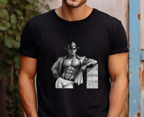 Shirtless Cop Tom Of Finland Art Inspired T Shirt Gay Erotic Art Tee Leather Men Fetish Art
