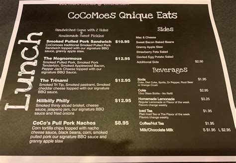 Menu at Cocos On Main restaurant, Gardnerville