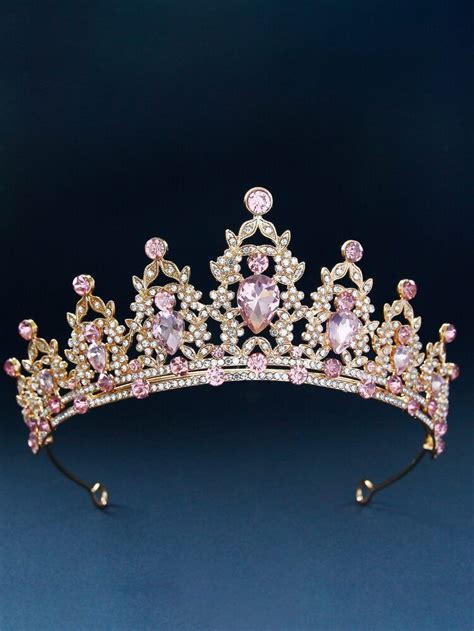 Rose Pink Modern Baroque Alloy Rhinestones Princess Crown Bridal Tiara