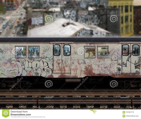 New York Subway Car 1980s Graffiti Covered Subway Train On Manhattan