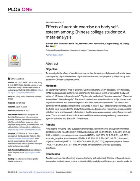 PDF Effects Of Aerobic Exercise On Body Self Esteem Among Chinese