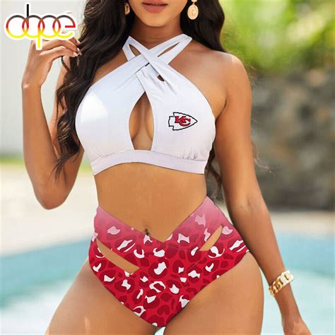 Chiefs Kansas City Womens Bikini Swimsuit Cross Criss Cutout Bathing Set GiftfulCustom