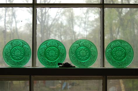 Vintage Green Depression Glass Plates Set of 4 | Etsy