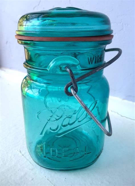 Ball Ideal Blue Green Mason Jar Vintage Bicentennial Style Etsy