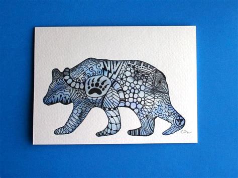 Watercolor Card No 221 Bear Greeting Card Abstract Zentangle