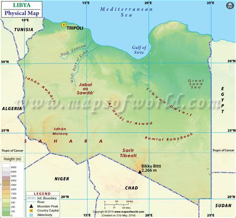 Physical Map of Libya