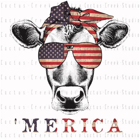 Merica Cow Wearing Sunglasses And Bandada Png File Digital Etsy