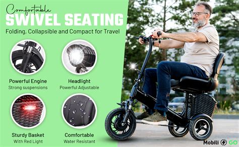 Mobiligo 3 Wheel Foldable Electric Mobility Scooters For Adults Seniors And