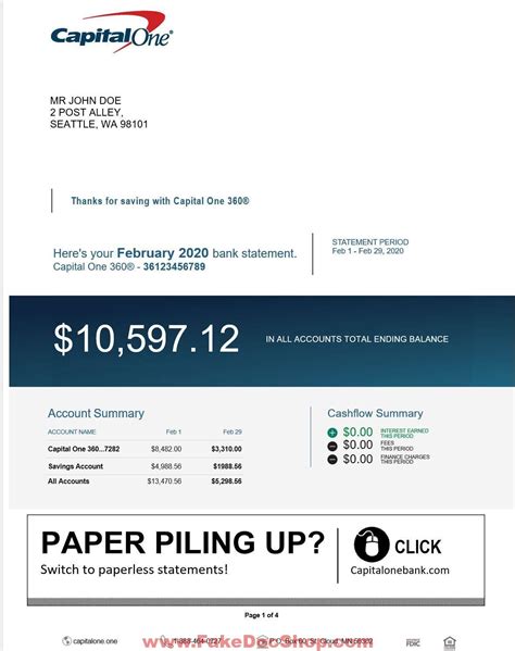 Capital One Bank Statement Psd Fayina Michaela