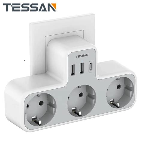 Tessan EU Stecker Steckdosen Leiste Mit 3 Wechselstrom Steckdosen 2 USB