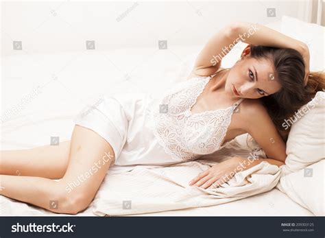 Sexy Beautiful Brunette Lingerie Woman Posing Stock Photo