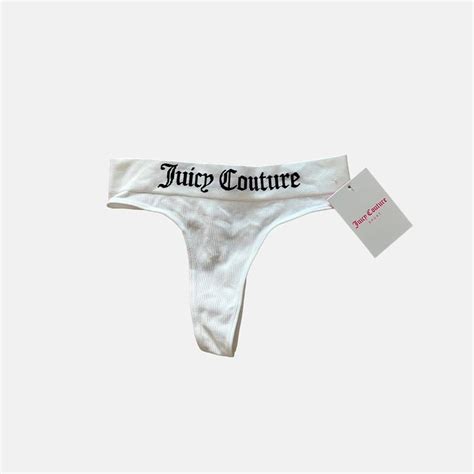 Juicy Couture White Ribbed Logo Thong Panties Depop