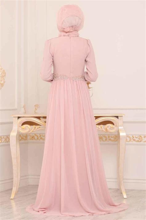 Rose Poudré Tesettürlü Abiye Elbise Robe de Soirée Hijab 3721PD