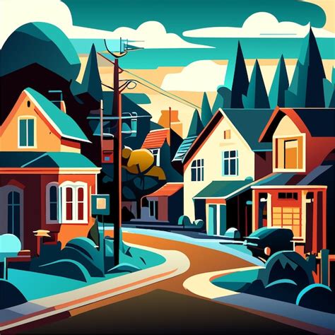 Premium Vector Town Street Cartoon Illustration Or Suburb District