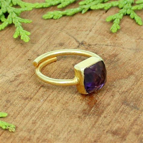Purple Amethyst Gold Ring Adjustable Ring Everyday Ring | Etsy