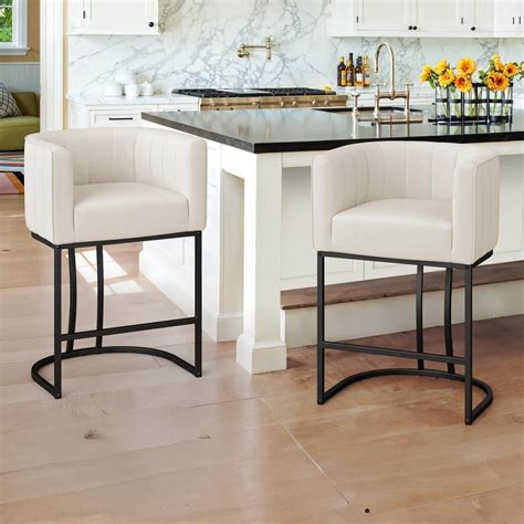 Lue Bona Siska In Modern Beige Fabric Upholstered Counter Stool