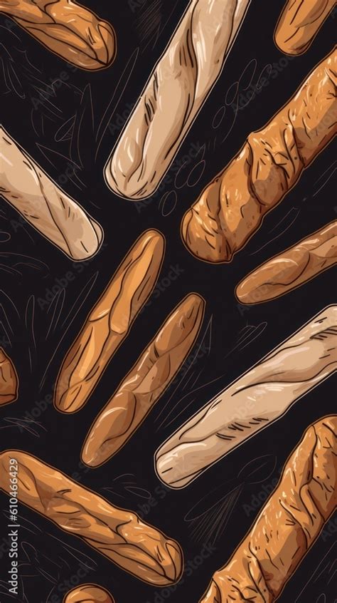 Freshly Baked Baguette Bread Cartoon Vertical Background Illustration