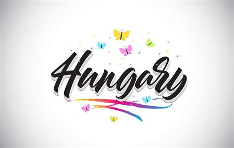 Hungary Handwritten Vector Word Text With Butterflies And Colorful