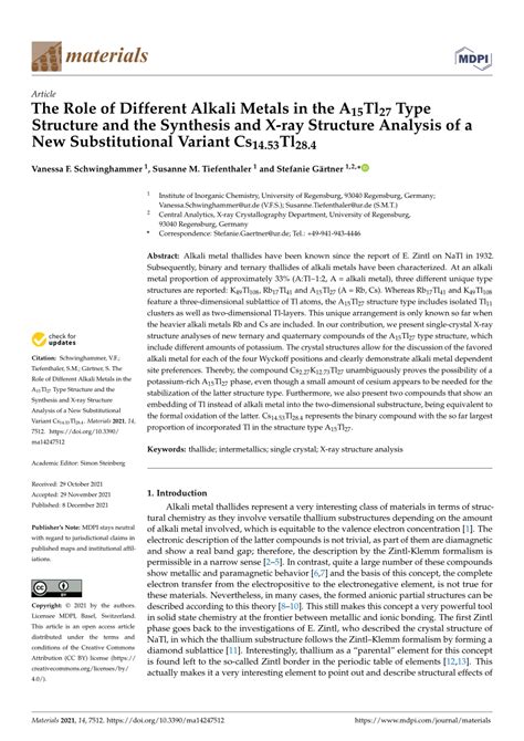 Pdf The Role Of Different Alkali Metals In The A Tl Type Structure