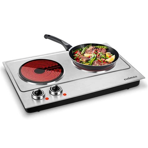 Cusimax Hot Plate W Electric Double Burner Ceramic Infrared Countertop Cooktop Glass Heating