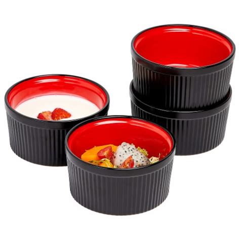 Bruntmor Oz Black Red Ceramic Ramekin Set Of Ounces