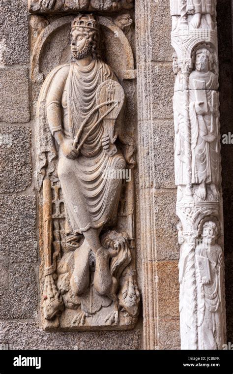 Stone Sculptures In The Puerta Das Platerias Santiago Cathedral